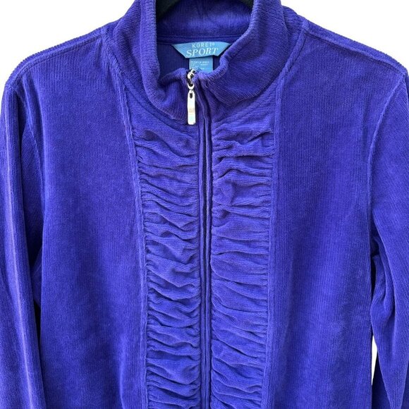 Koret Sport Vintage Womens Purple Full Zip Ruched High Collar Velour Jacket M - Picture 2 of 9